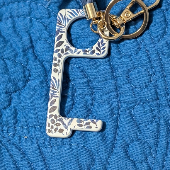 Floral Blue and Gold Keychain Accessory (New) - Picture 2 of 4